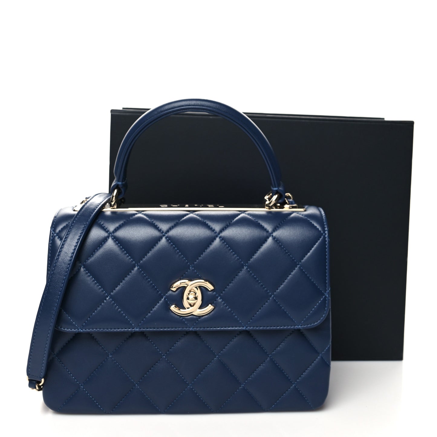 Lambskin Quilted Small Trendy CC Flap Dual Handle Bag Navy