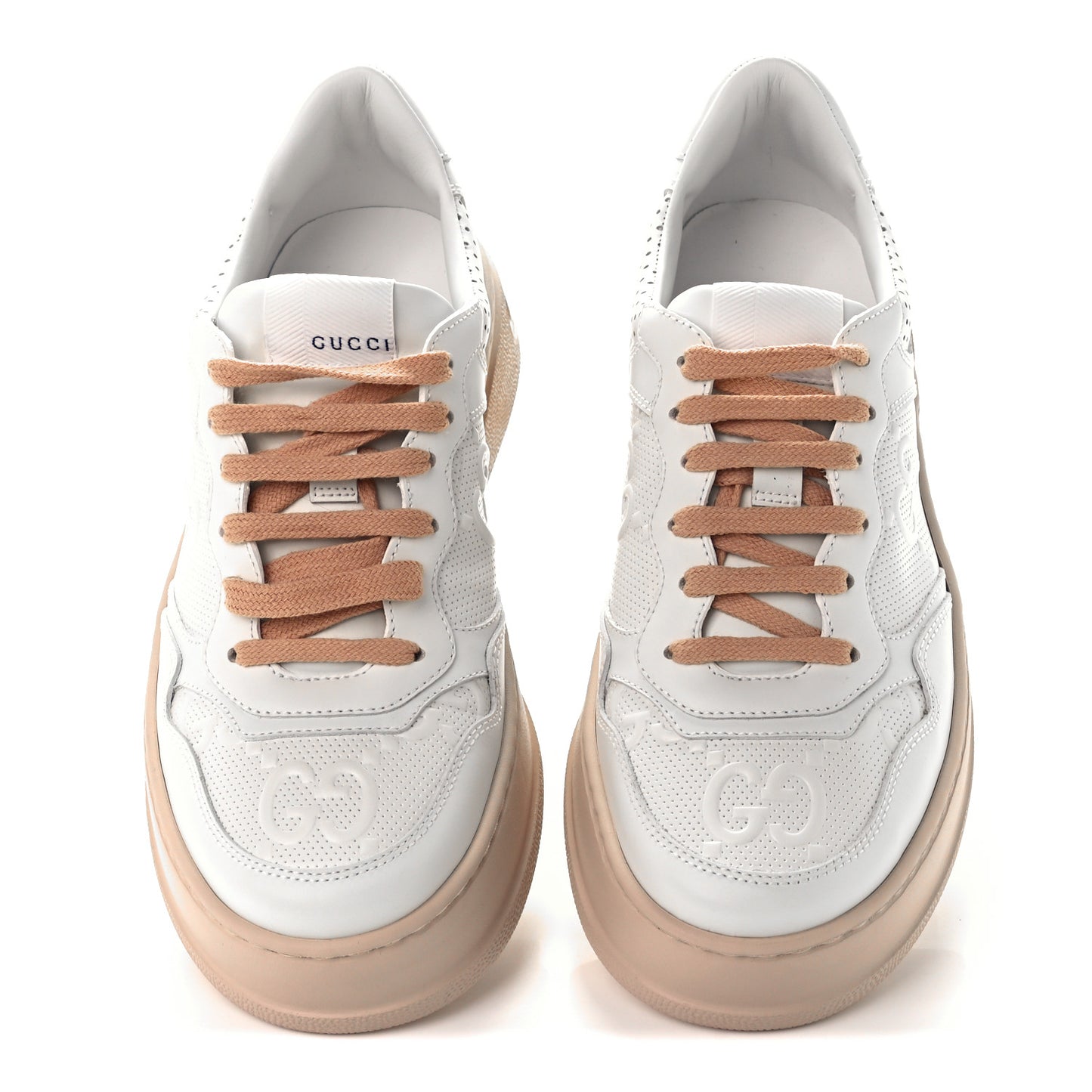 Calfskin GG Tennis Embossed Womens Platform 55mm Sneakers 38.5 White