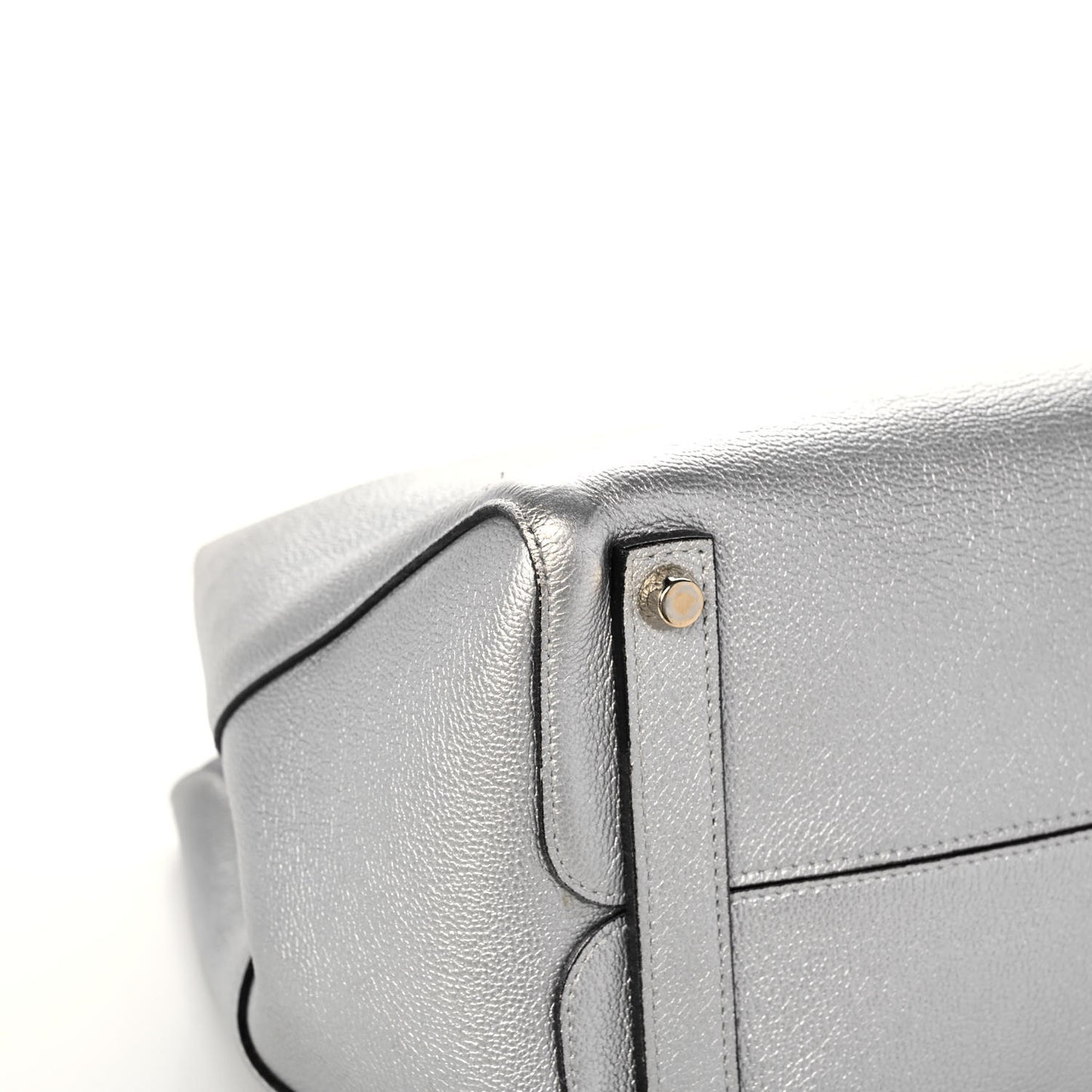 Metallic Supple Grained Calfskin Medium Open Bar Tote Silver