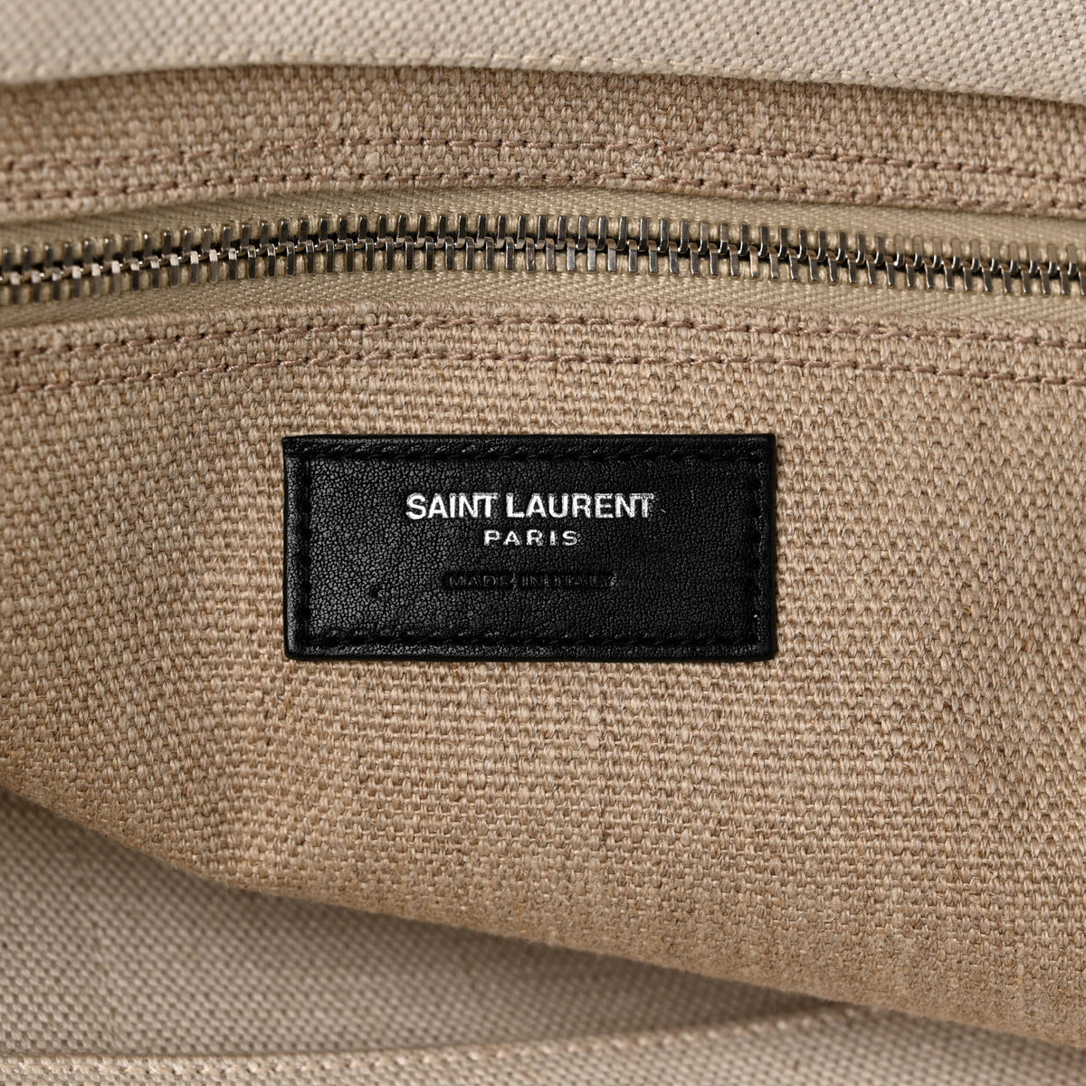 Saint Laurent Linen Calfskin Small Rive Gauche Tote Greggio Natural 6 of 11