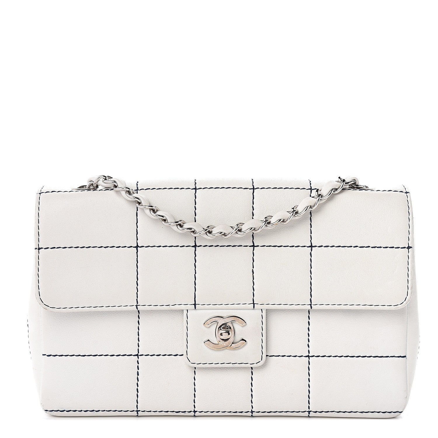 Chanel Lambskin Stitched Medium Chocolate Bar Flap White 1 of 13