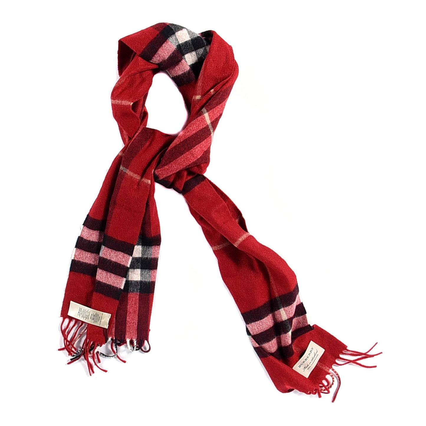 Cashmere Giant Check Fringe Scarf Parade Red