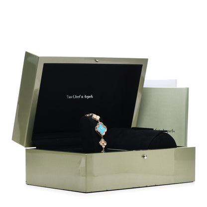 Van Cleef & Arpels 18K Yellow Gold Diamond Turquoise 23mm Alhambra Quartz Watch 5 of 5