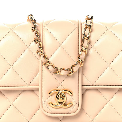 Chanel Lambskin Quilted Tab Mini Flap Beige 8 of 11