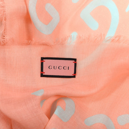 Gucci Modal Silk GG Writers Fringe Shawl Old Rose Sky Blue 4 of 4