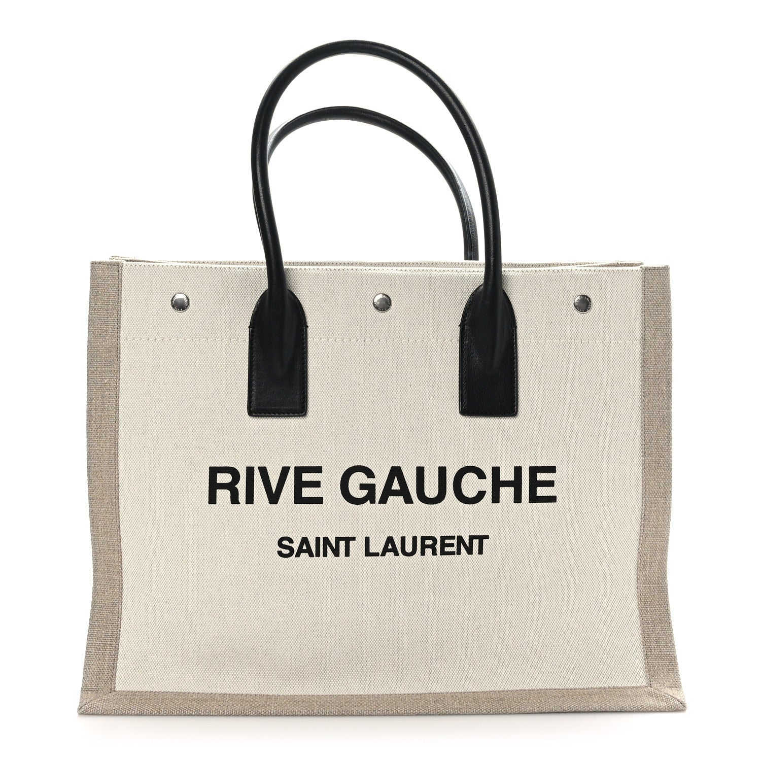 Saint Laurent Linen Calfskin Small Rive Gauche Tote Greggio Natural 1 of 8