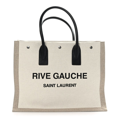 Saint Laurent Linen Calfskin Small Rive Gauche Tote Greggio Natural 1 of 8