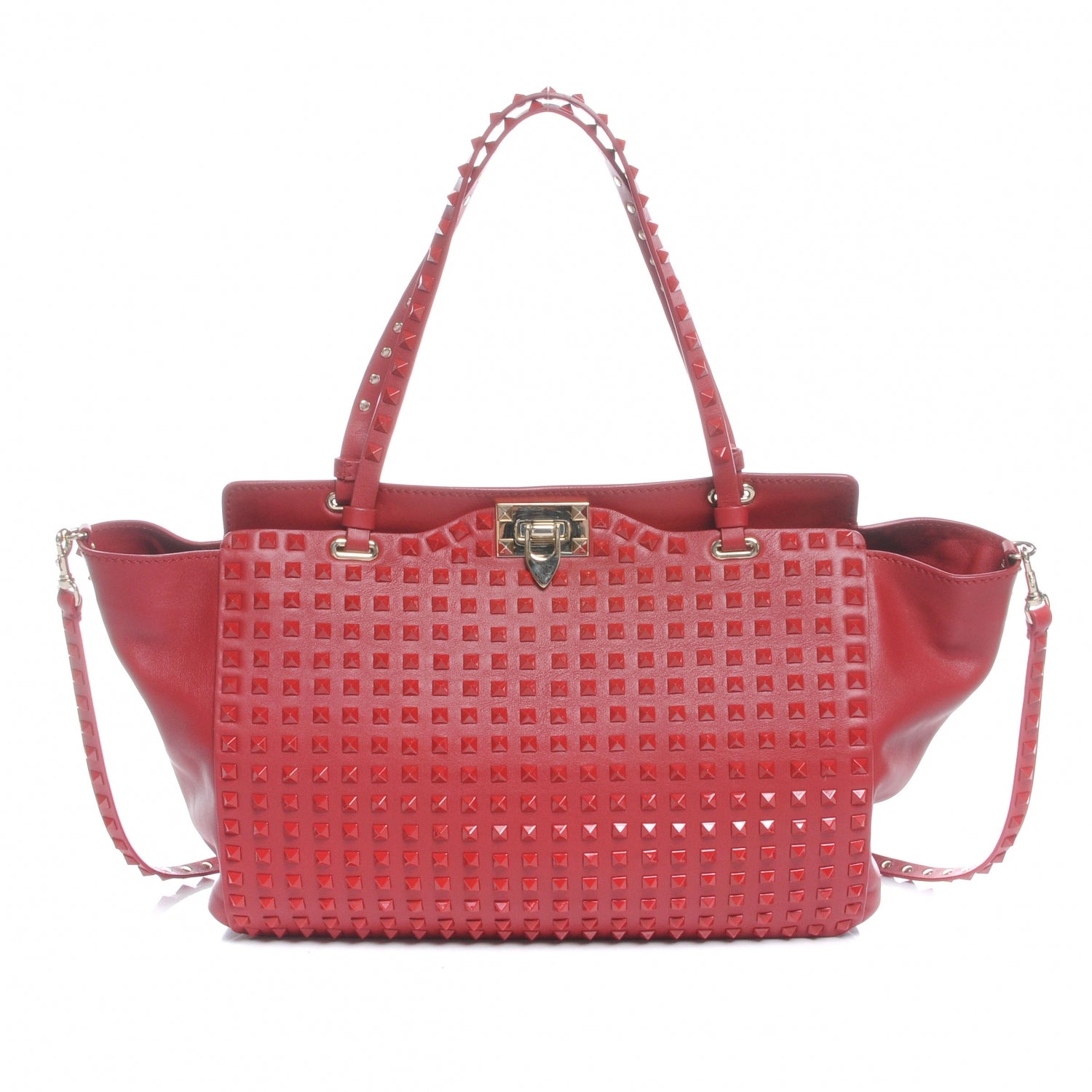 Valentino Garavani Vitello All Over Stud Rockstud Tote Red 3 of 8