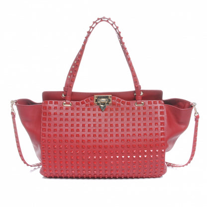 Valentino Garavani Vitello All Over Stud Rockstud Tote Red 3 of 8