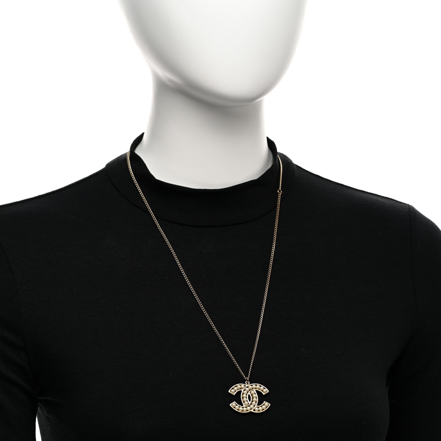 Chanel Pearl CC Pendant Necklace Gold 2 of 6