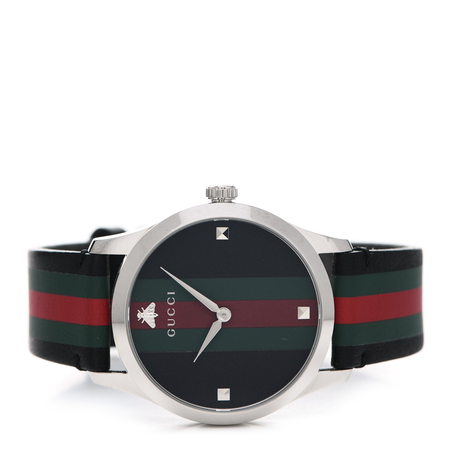 Stainless Steel Calfskin 38mm G-Timeless Stripe Web Quartz Watch Black