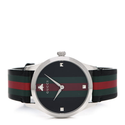 Gucci Stainless Steel Calfskin 38mm G-Timeless Stripe Web Quartz Watch Black 2 of 5