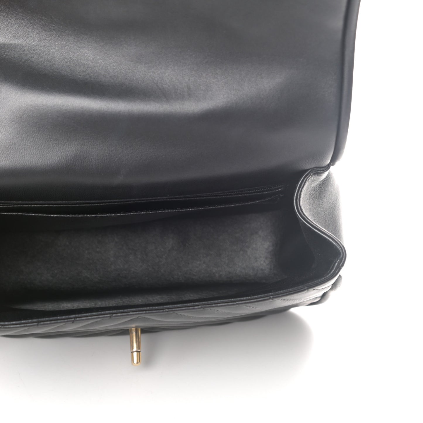 Lambskin Reverse Chevron Quilted Round Top Handle Flap Black