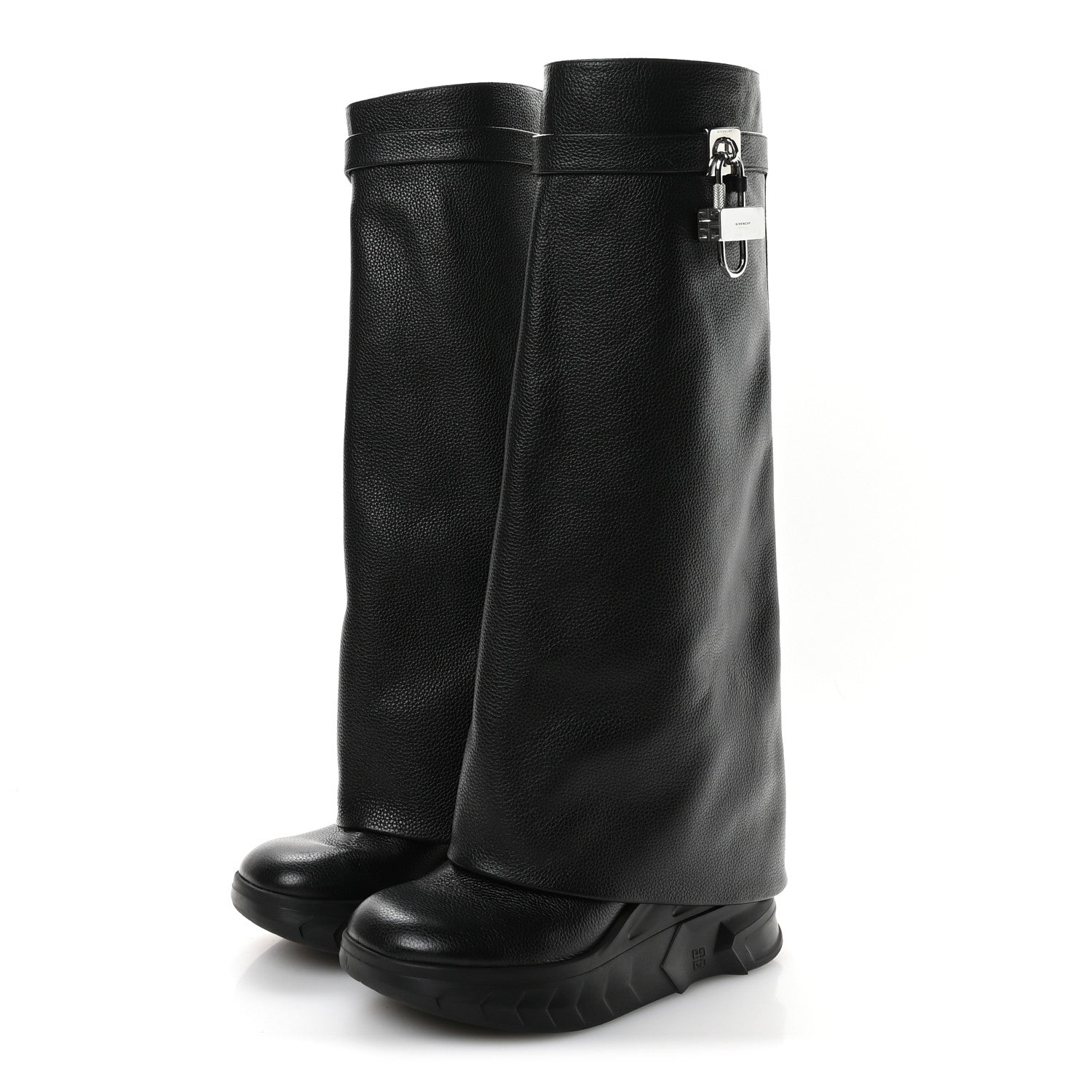 Givenchy Grained Calfskin Shark Lock Biker Knee Boots 39 Black 4 of 8