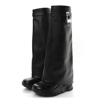 Givenchy Grained Calfskin Shark Lock Biker Knee Boots 39 Black 4 of 8