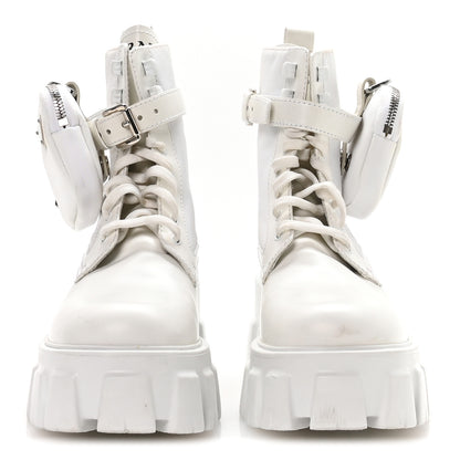 Prada Spazzolato Rois Re-Nylon Metal Triangle Logo Monolith Pouch Pocket 55mm Boots 38 White 3 of 7
