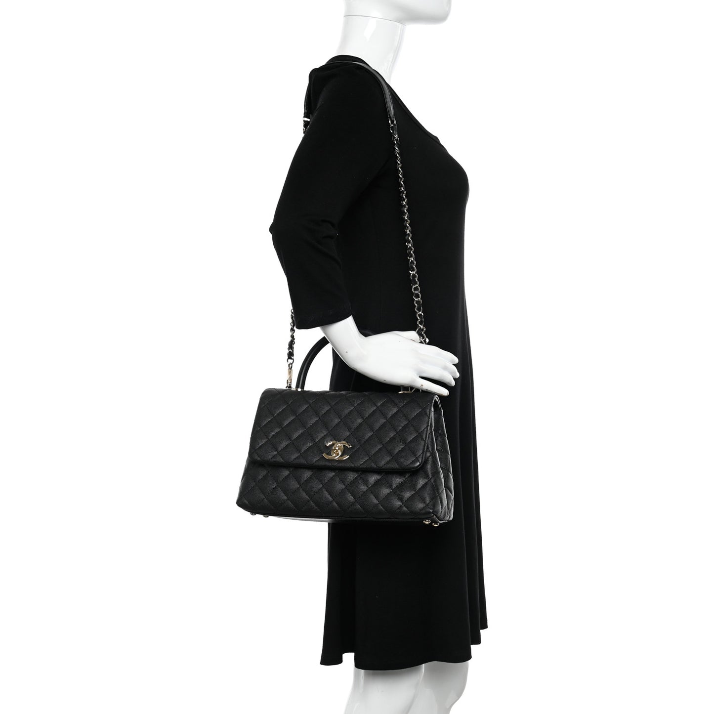 Caviar Quilted Small Coco Handle Flap Black
