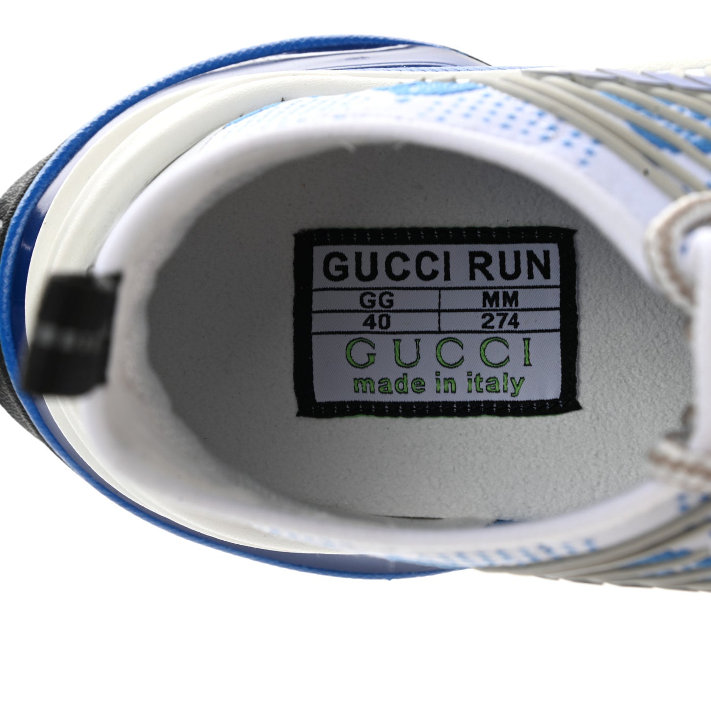 Technical Knit Fabric Waves GG Monogram Womens Gucci Run Sneakers 40 Great White Bright Splash Thunder Grey Sky
