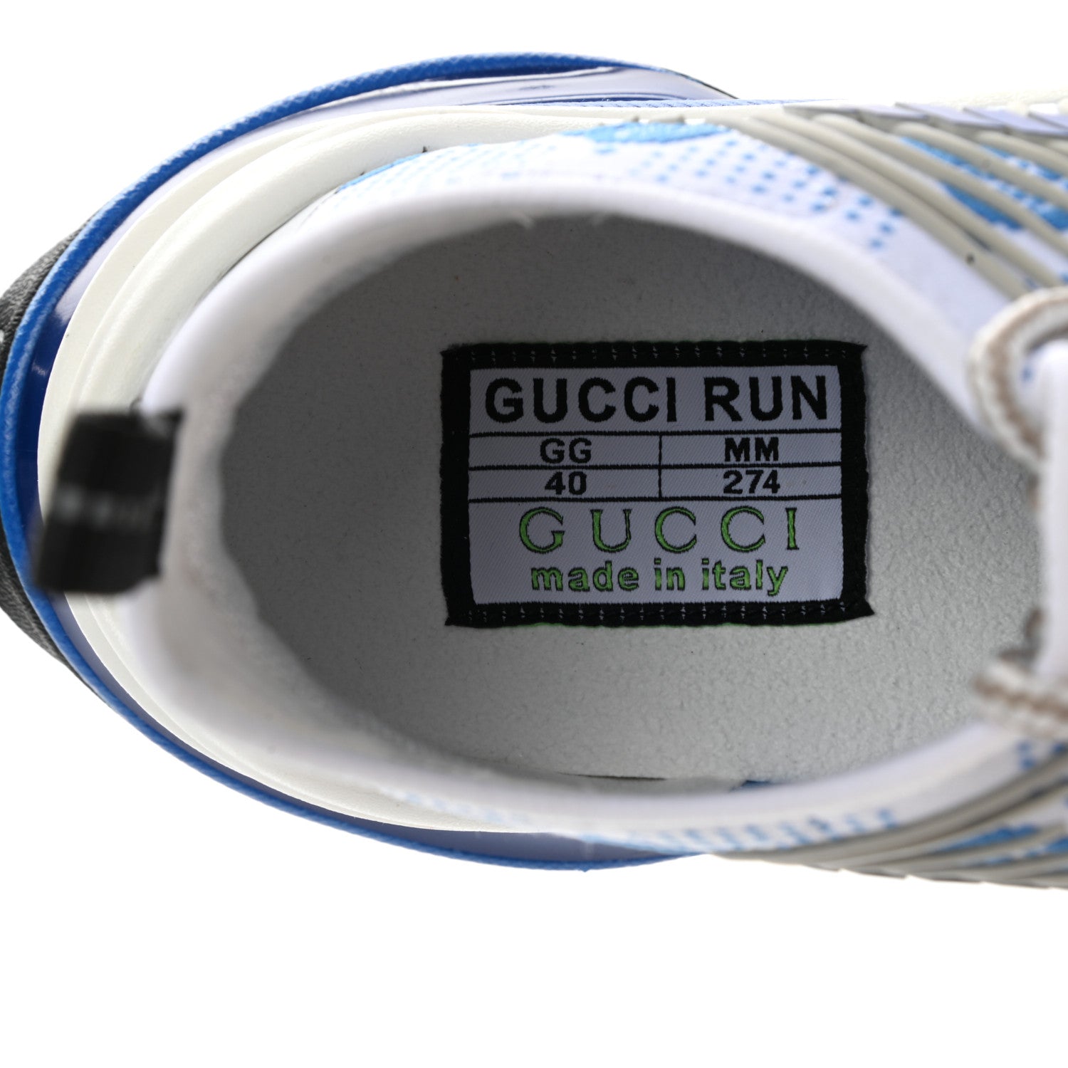 Gucci Technical Knit Fabric Waves GG Monogram Womens Gucci Run Sneakers 40 Great White Bright Splash Thunder Grey Sky 6 of 7