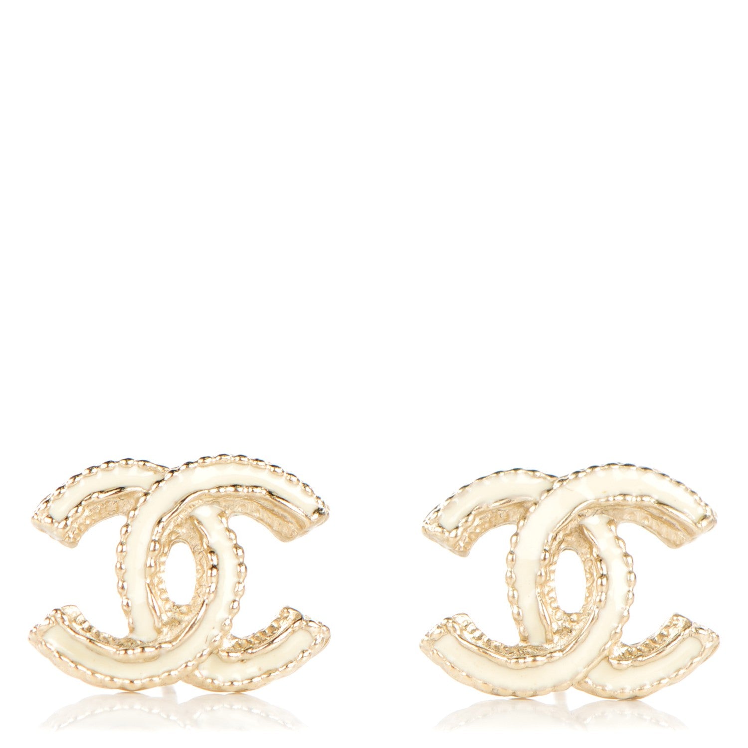 Chanel Enamel CC Earrings Gold Ivory 1 of 5