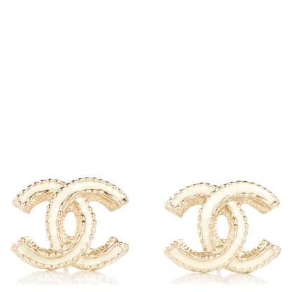Chanel Enamel CC Earrings Gold Ivory 1 of 5