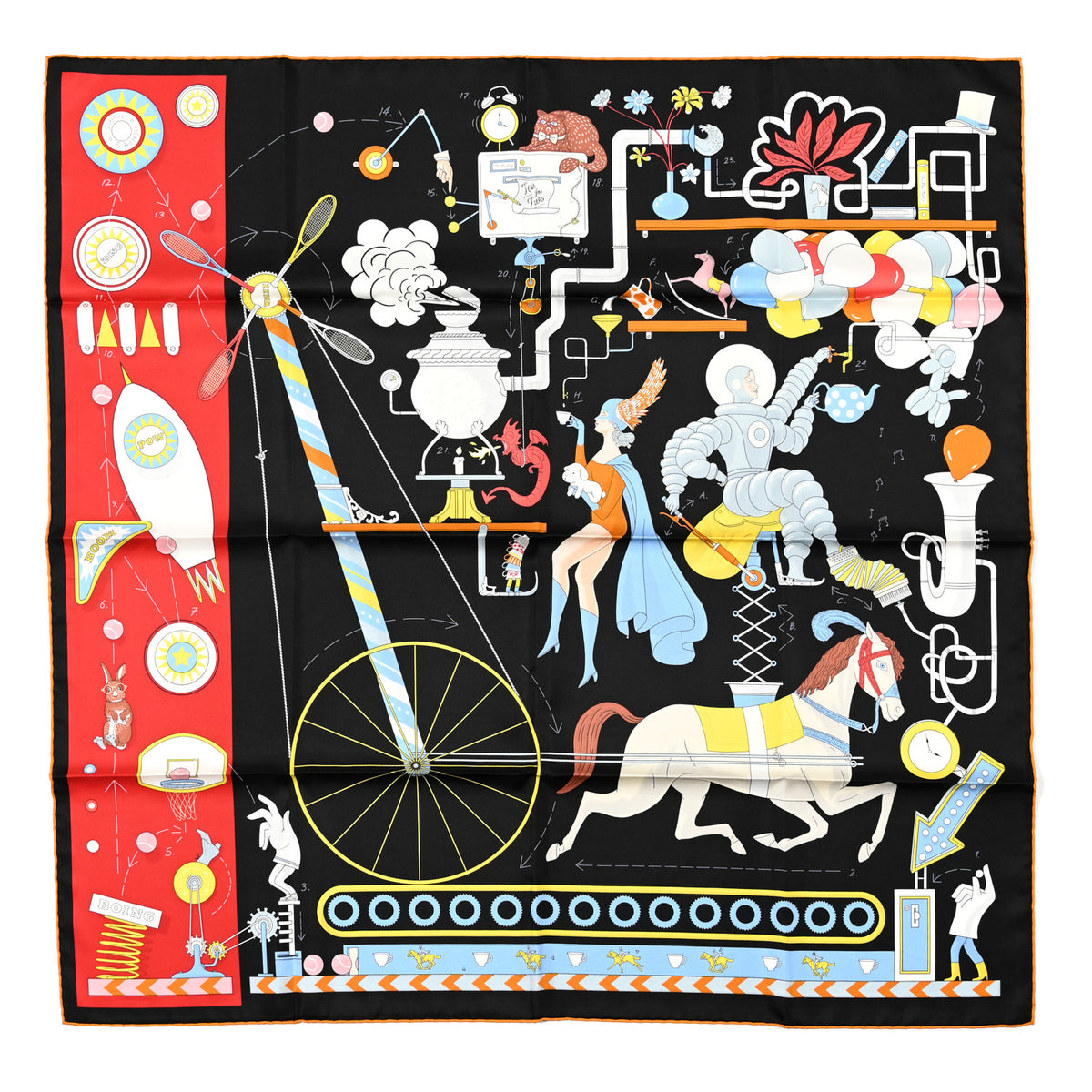 Hermes Silk Tea For Two Scarf 90 Black Rouge Multicolor 1 of 4