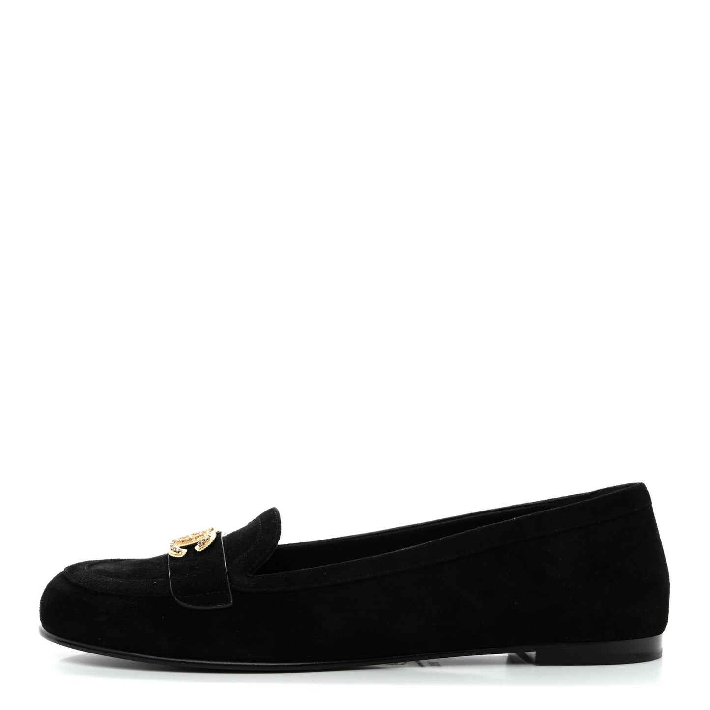Suede Crystal CC Mocassin Loafers 39.5 Black