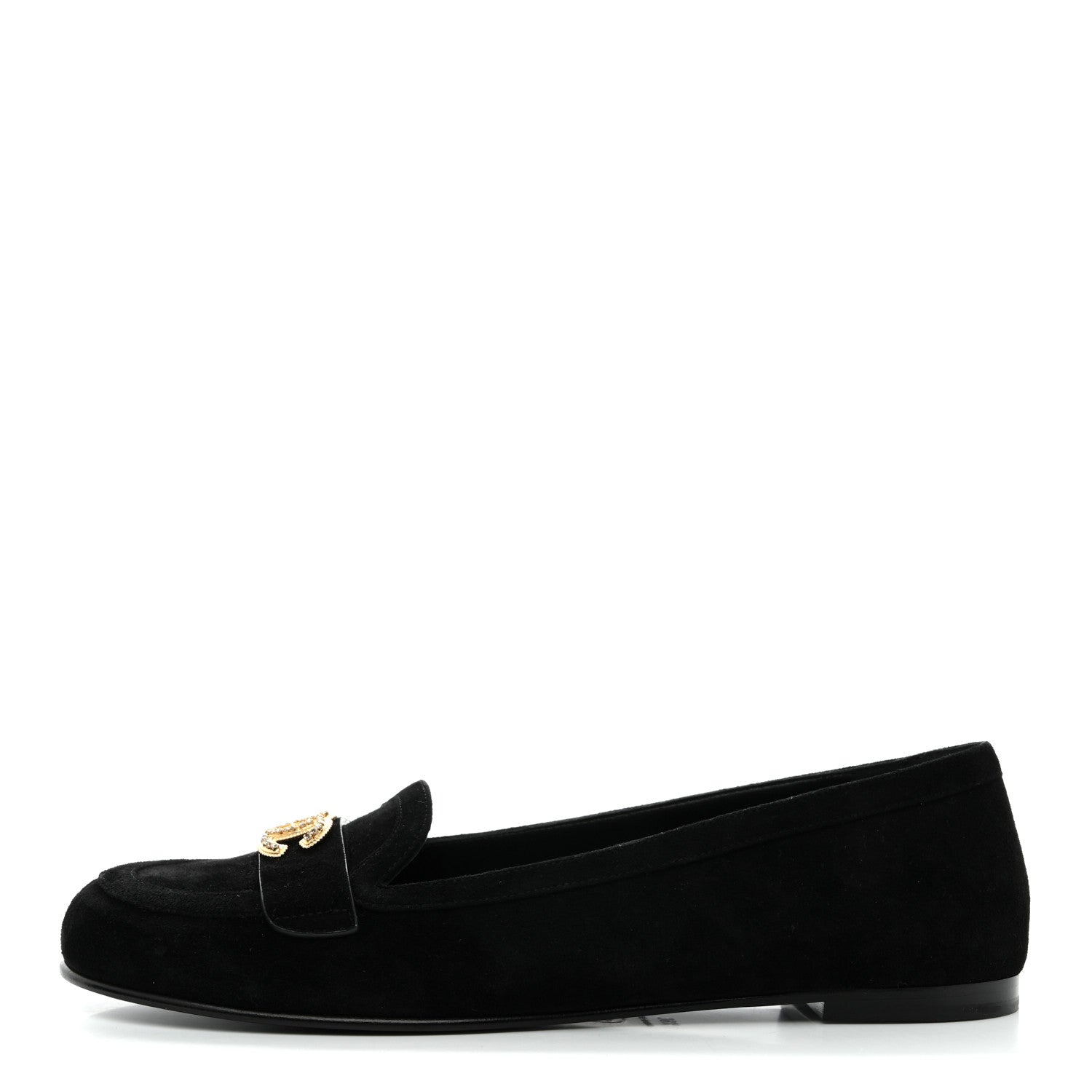 Chanel Suede Crystal CC Mocassin Loafers 39.5 Black 1 of 9