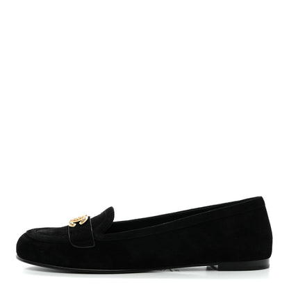 Chanel Suede Crystal CC Mocassin Loafers 39.5 Black 1 of 9