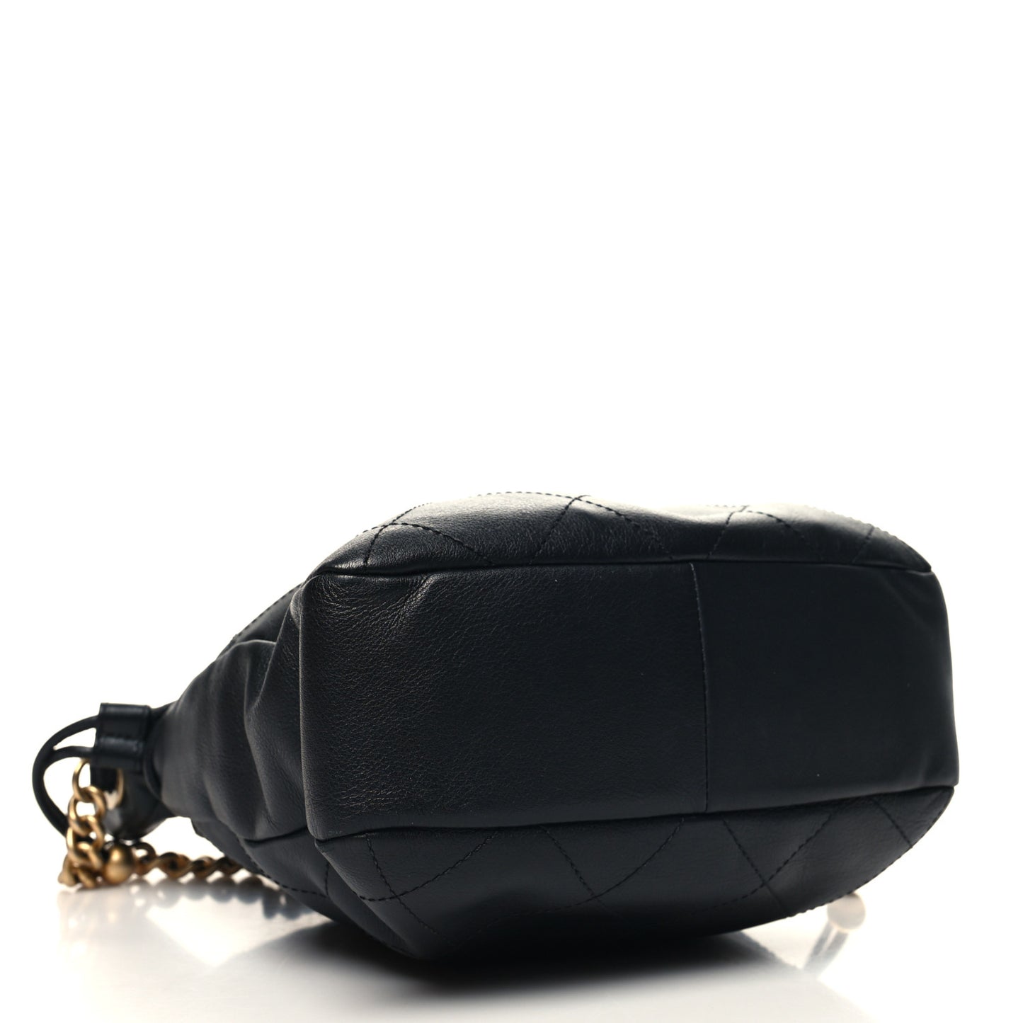Calfskin Quilted Drawstring Bucket Bag Black