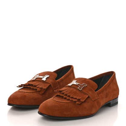 Hermes Suede Goatskin Womens Royal Loafers 39 Gold 4 of 9