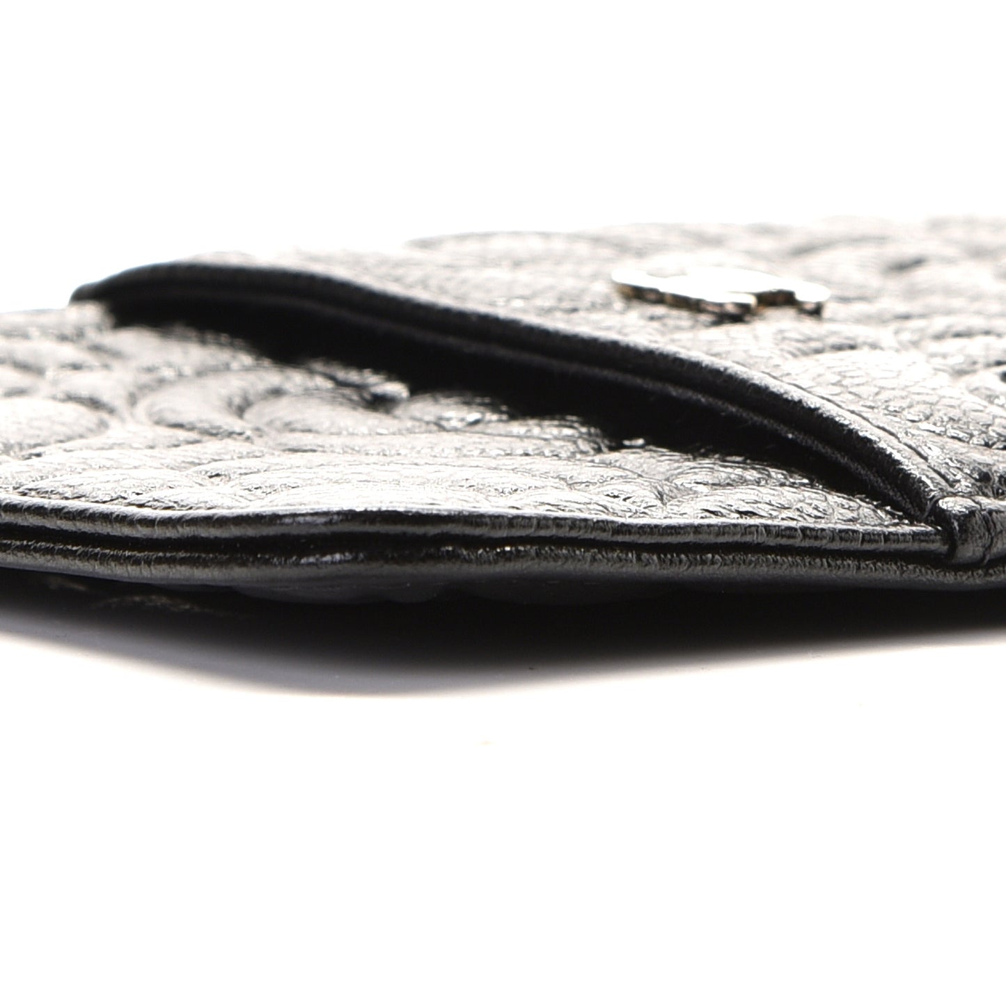 Caviar Camellia Embossed Classic Flat Wallet Pouch Black