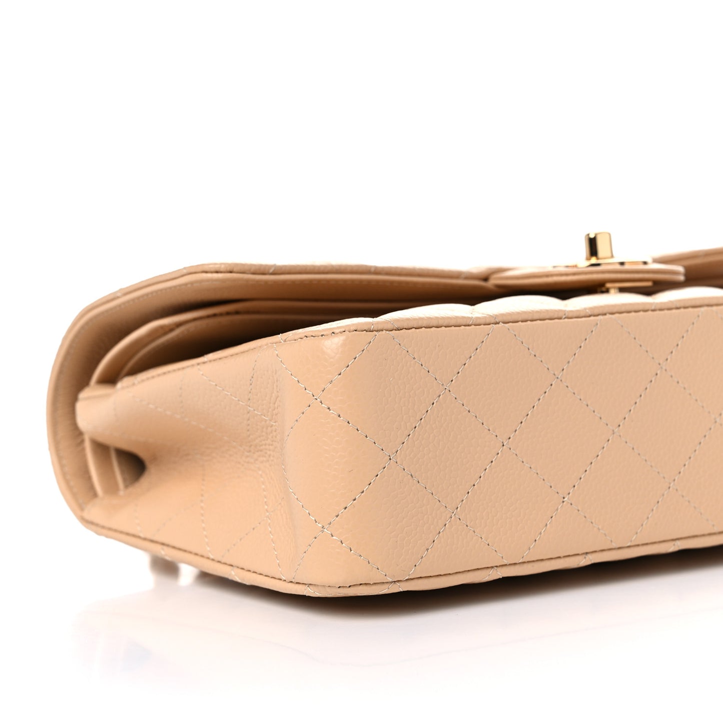 Caviar Quilted Medium Double Flap Beige