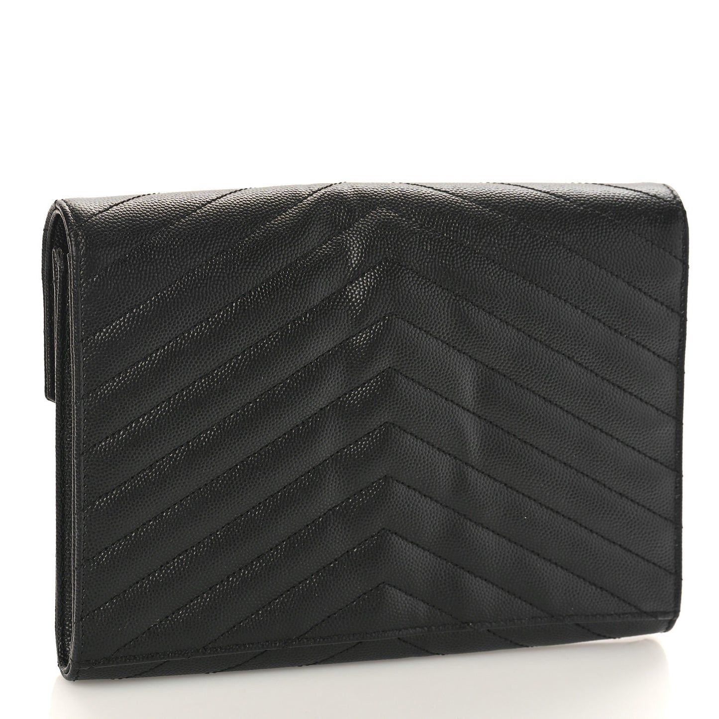 Grain De Poudre Matelasse Chevron Monogram Envelope Clutch Black