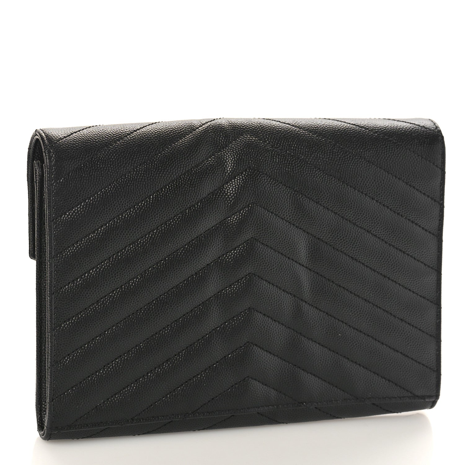 Saint Laurent Grain De Poudre Matelasse Chevron Monogram Envelope Clutch Black 3 of 8