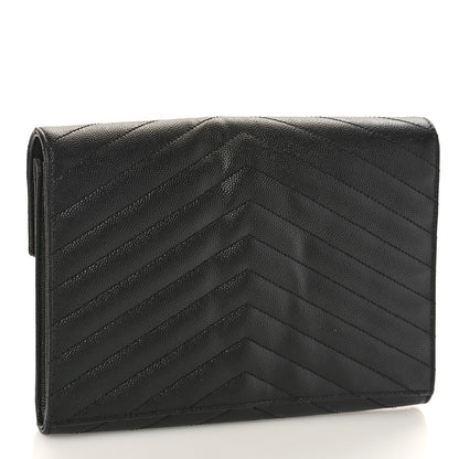Saint Laurent Grain De Poudre Matelasse Chevron Monogram Envelope Clutch Black 3 of 8