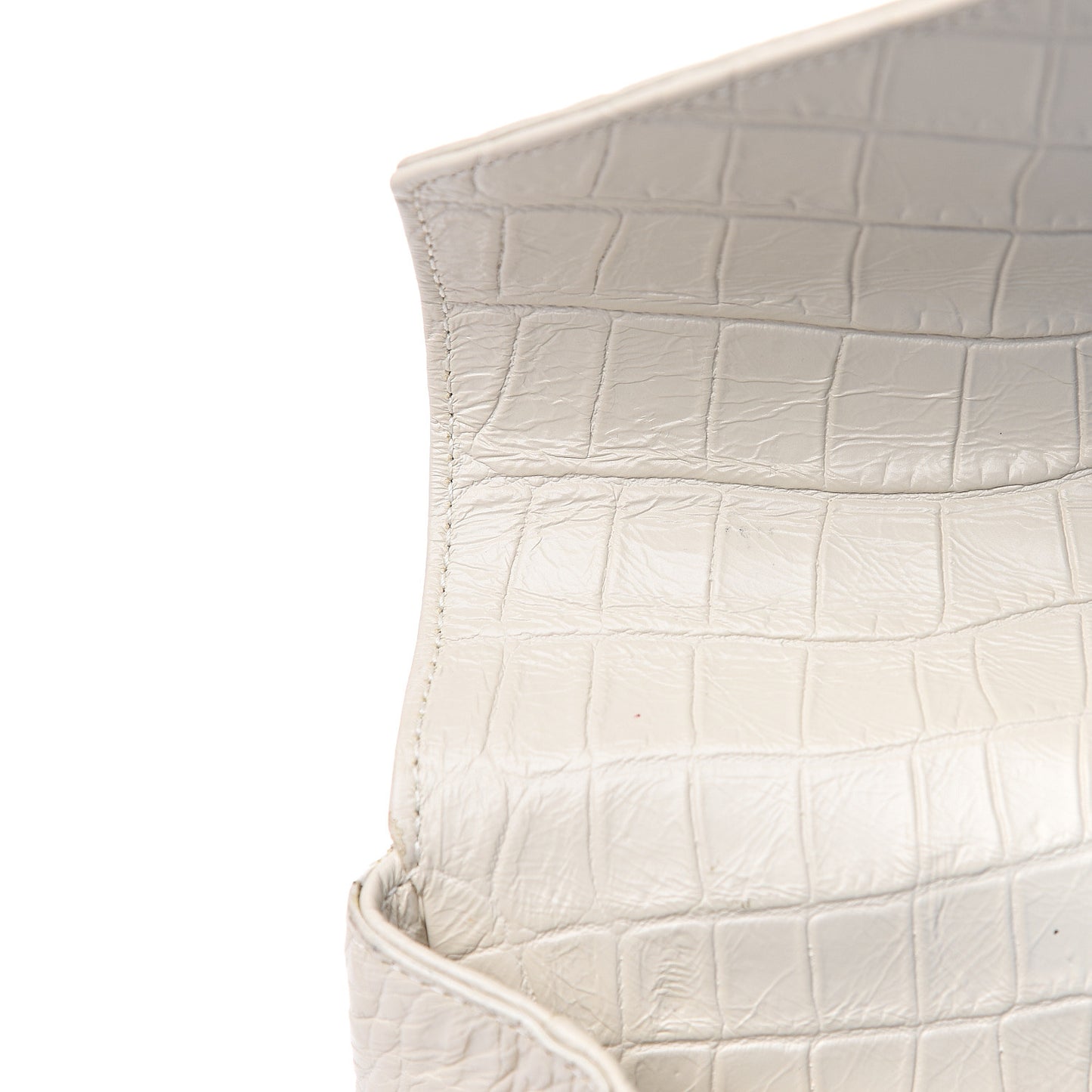Calfskin Crocodile Embossed Medium College Monogram Satchel Dove White