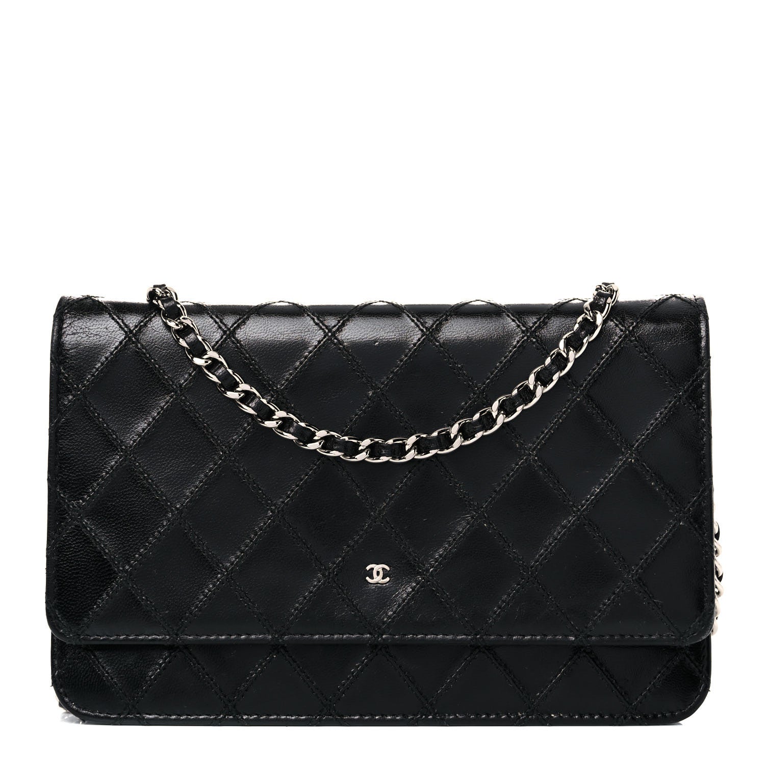 Chanel Lambskin Diamond Stitched Wallet On Chain WOC Black 1 of 23