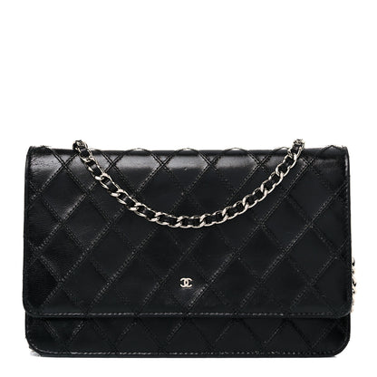 Chanel Lambskin Diamond Stitched Wallet On Chain WOC Black 1 of 23
