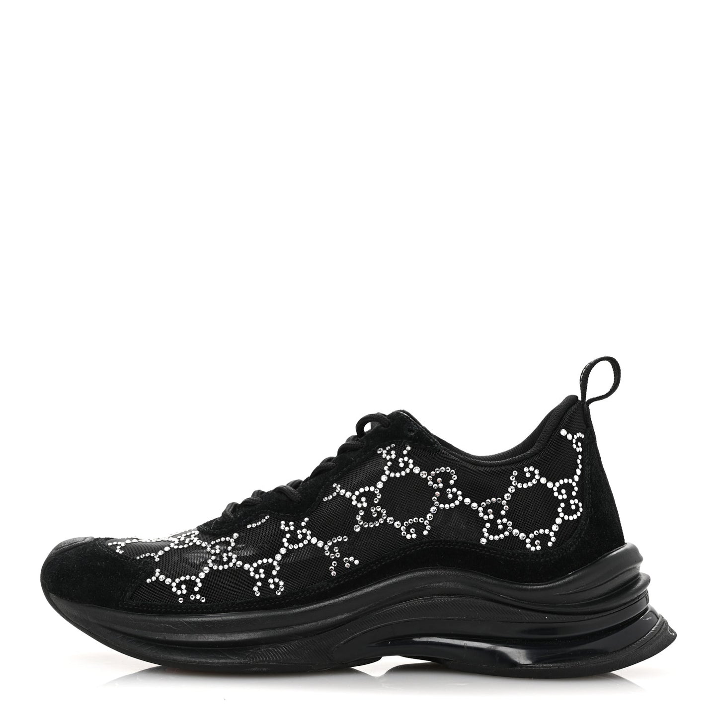 Tela Retino Mesh Crystal Suede GG Monogram Womens Gucci Run Sneakers 37 Black Silver
