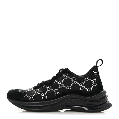 Gucci Tela Retino Mesh Crystal Suede GG Monogram Womens Gucci Run Sneakers 37 Black Silver 1 of 9