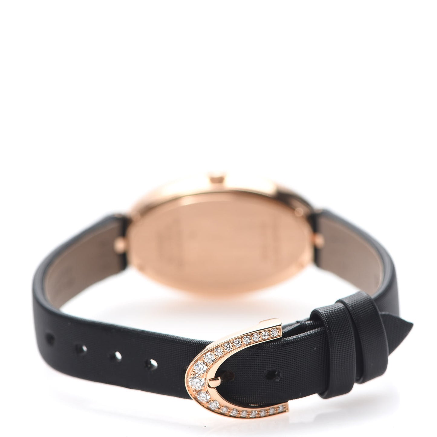 18K Rose Gold Satin Diamond Bezel 21mm 2-Hand Cocktail Quartz Watch Black