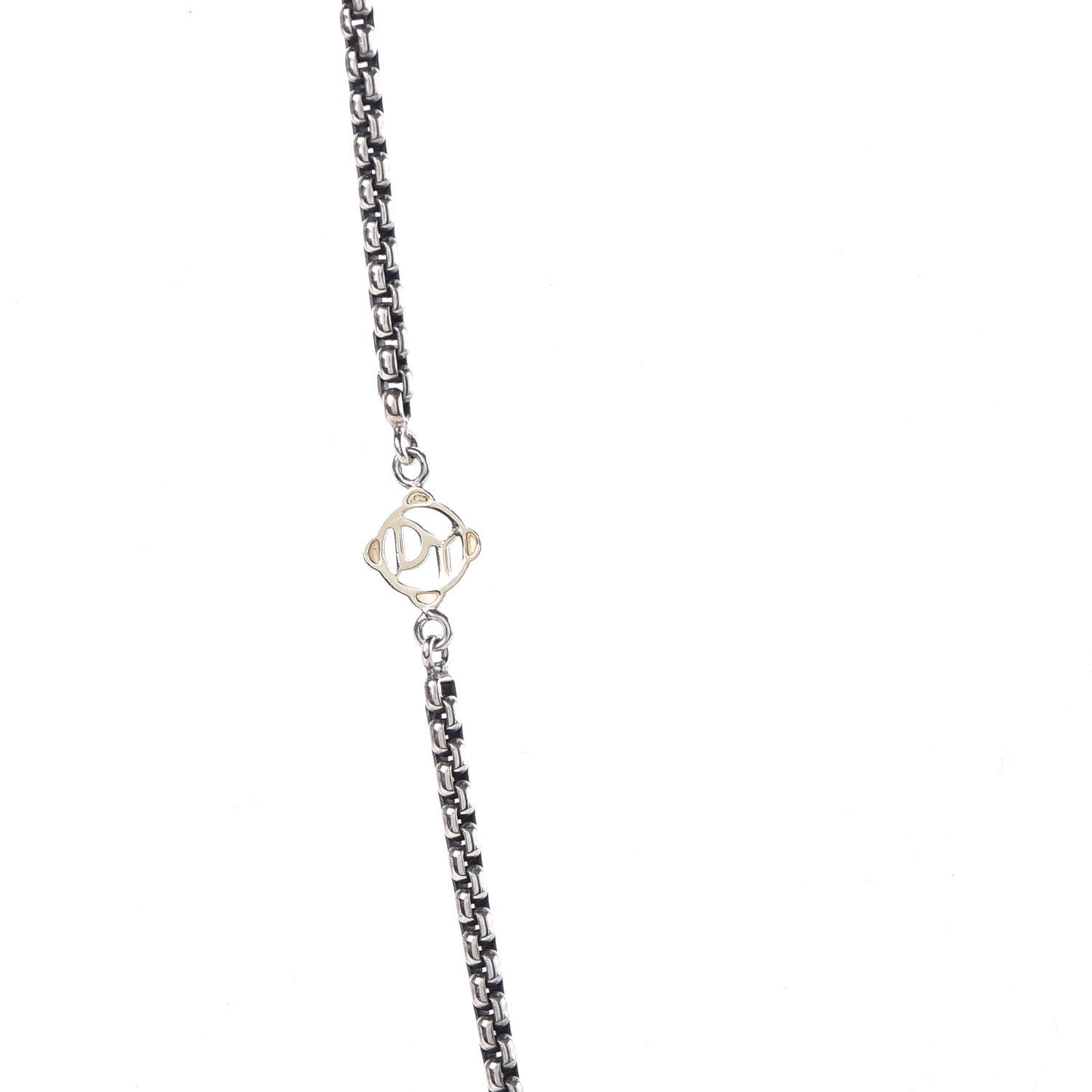 Sterling Silver 14K Yellow Gold Pearl Logo Station Necklace 32"