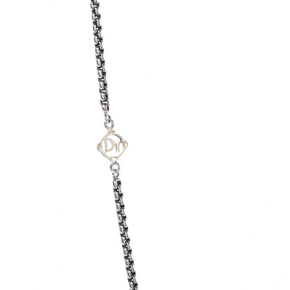 David Yurman Sterling Silver 14K Yellow Gold Pearl Logo Station Necklace 32" 4 of 5