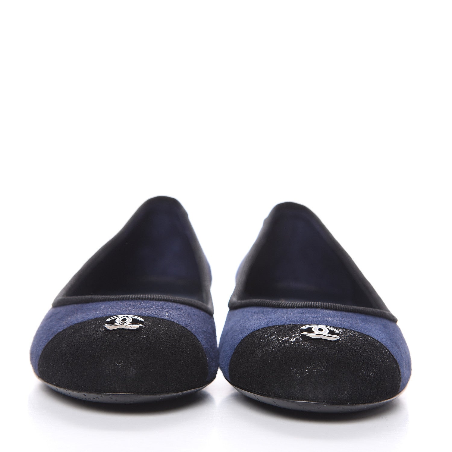 Chanel Suede Cap Toe CC Ballerina Flats 35.5 Blue Black 2 of 10