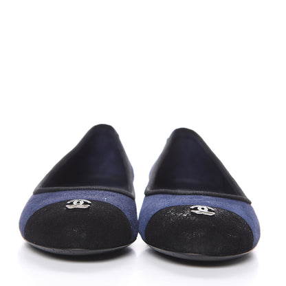 Chanel Suede Cap Toe CC Ballerina Flats 35.5 Blue Black 2 of 10