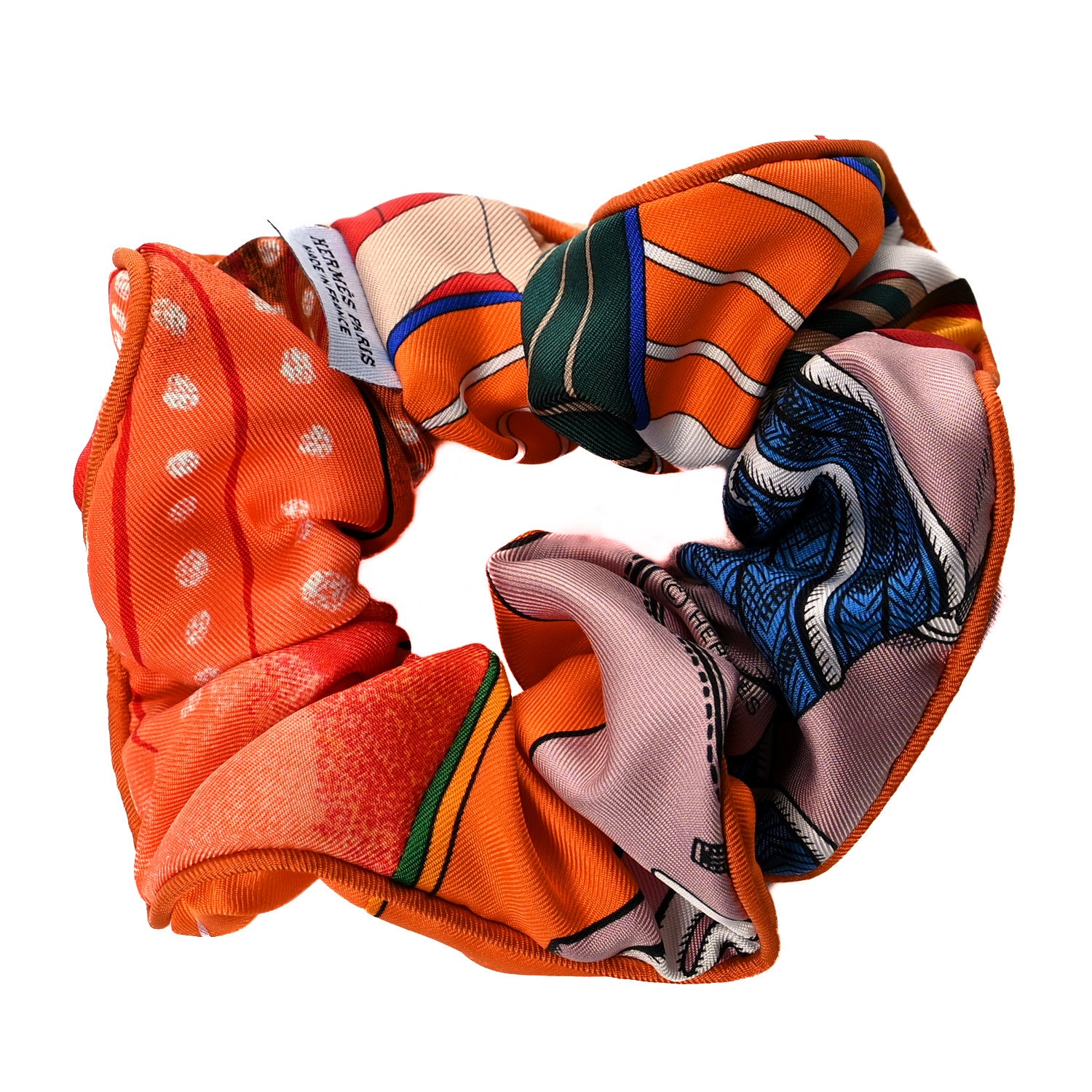 Hermes Silk Patchwork Claudia Scrunchie Orange Fruite 2 of 4