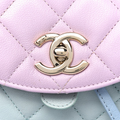 Chanel Goatskin Quilted Duma Drawstring Backpack Green Blue Pink 14 of 15