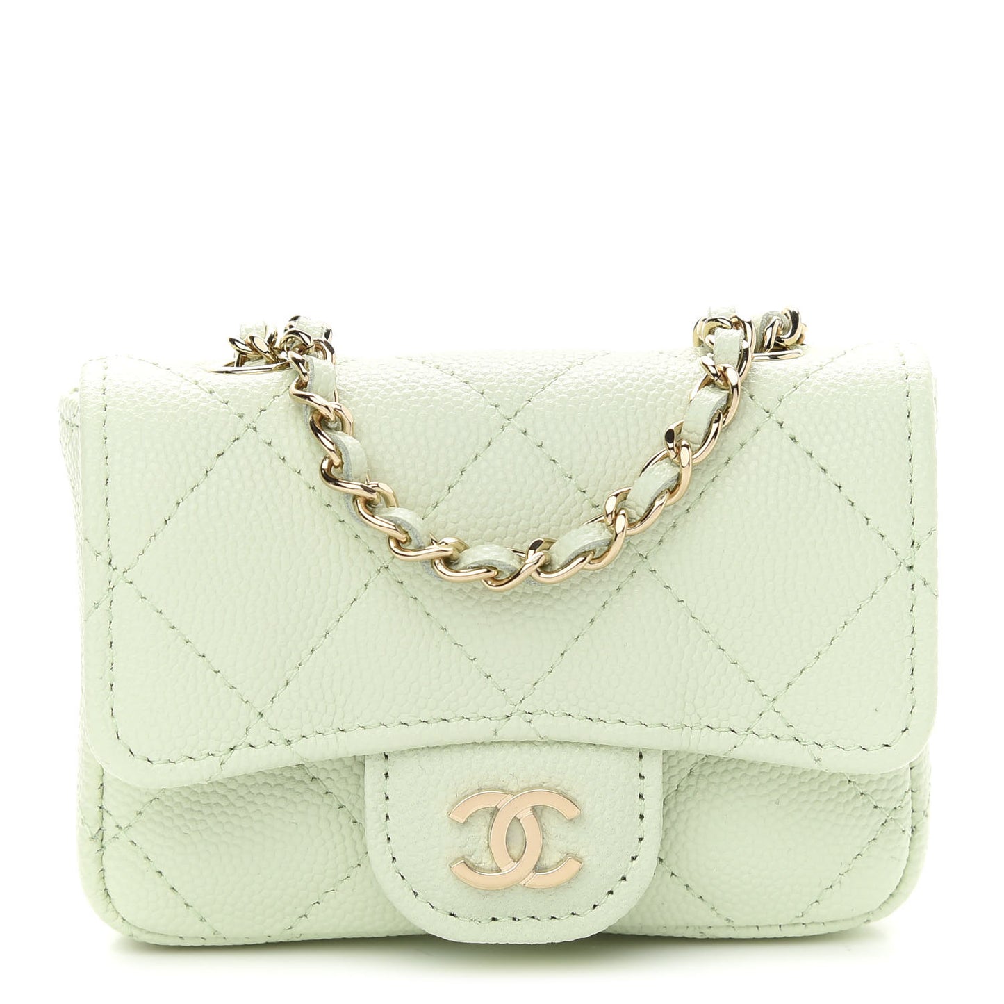 Caviar Quilted Mini Chain Belt Bag Light Green