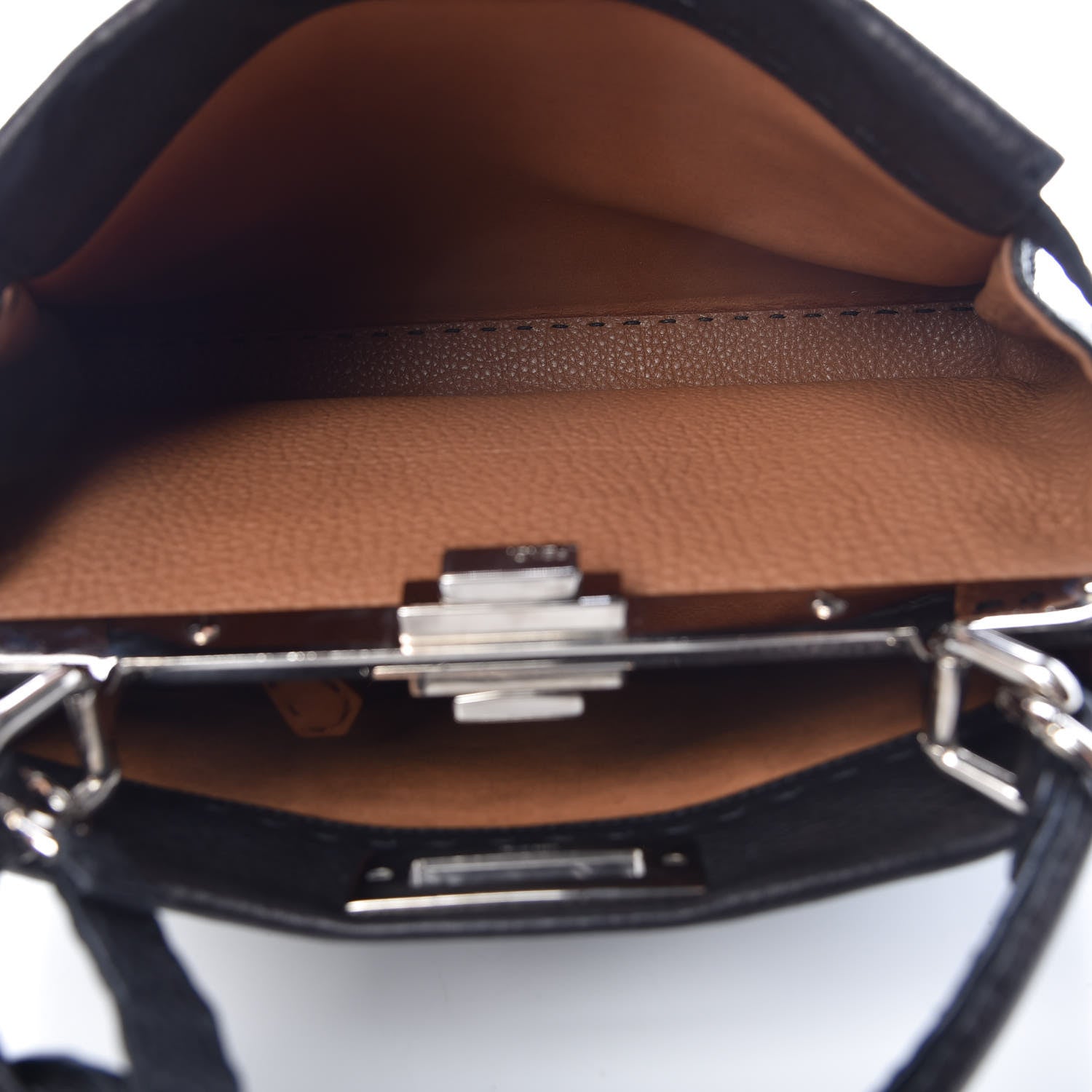 Fendi Cuoio Romano Selleria Bi-Color Medium Peekaboo Iconic Satchel Black Mou 6 of 11